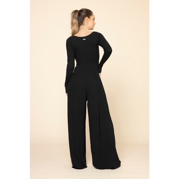 Popflex Go With The Flow Long Sleeve Jumpsuit - Black size Med Xtra Tall - Picture 3 of 4